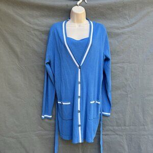 Doncaster Collection Size LM Blue White Knit Cardigan and Matching Tank Top Set